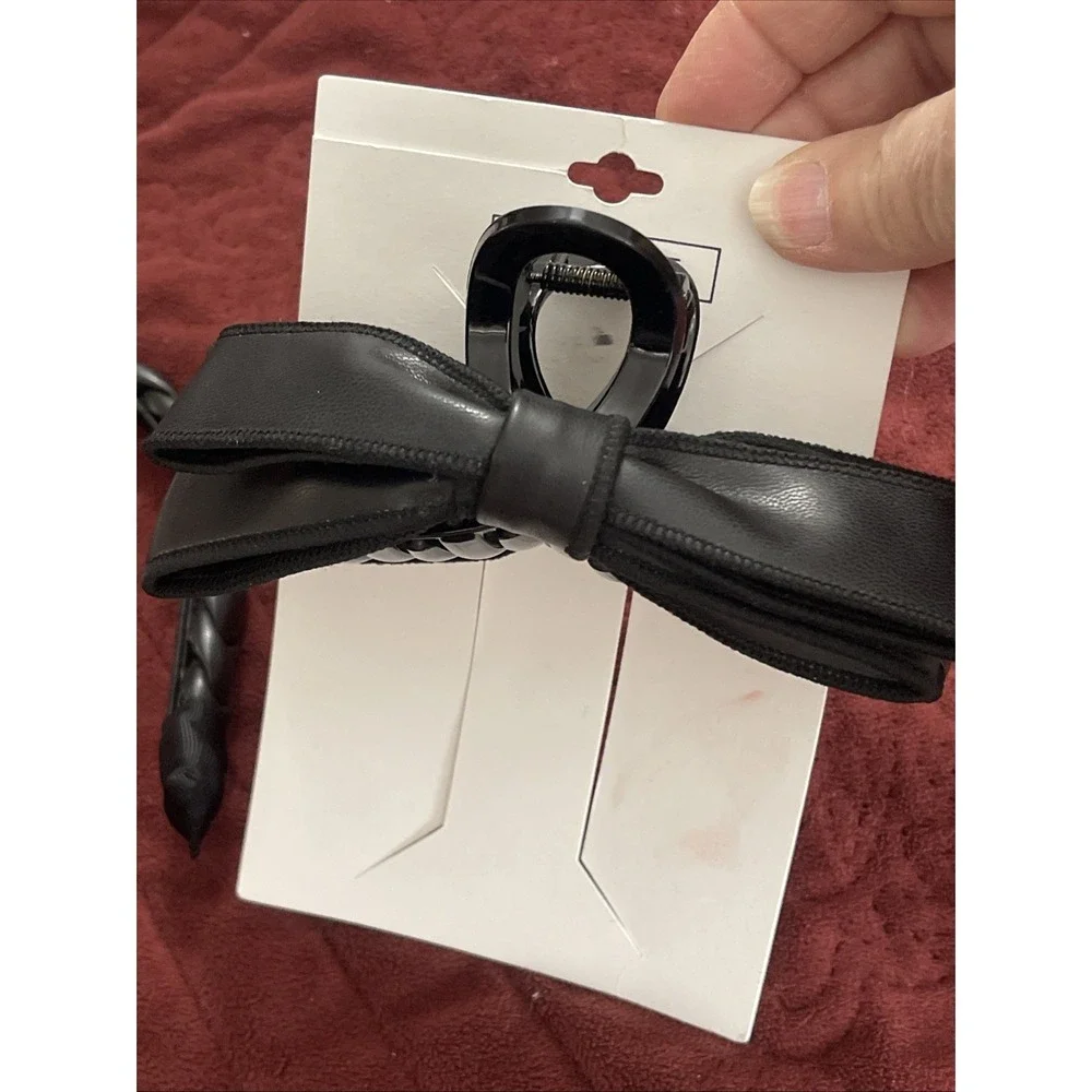 NWT NEW Faux Leather Braided Headband And Double Bow Large Hair Claw Fashion Fun
